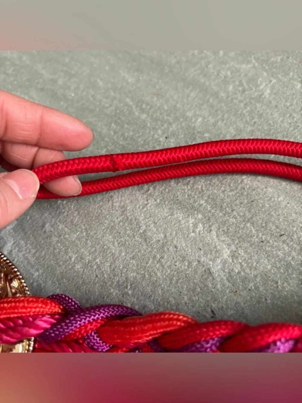 Vintage 80s Statement Boho Red Purple Pink Braided Waist Belt Gold Medallion‎